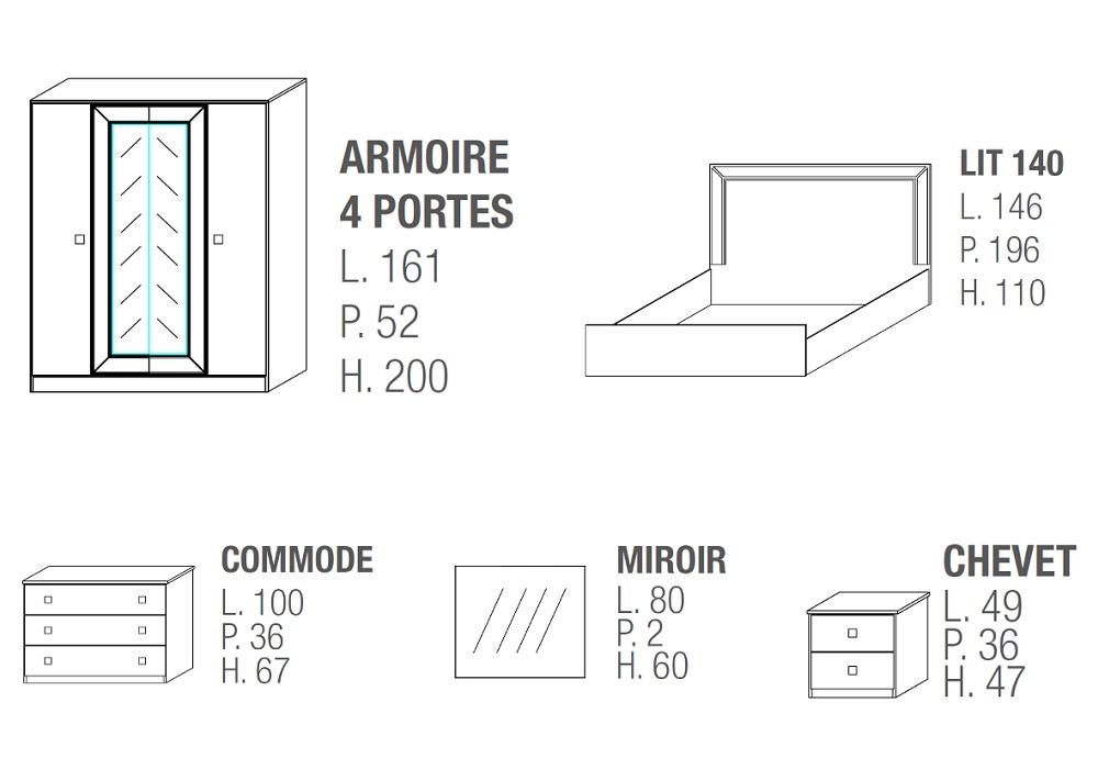 Chambre complète laqué blanc IDEA - Design Qualité ITALY Pas Cher