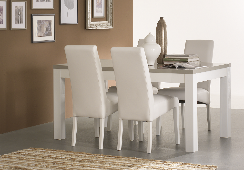 Table à manger et chaise laqué blanc gris ROMA