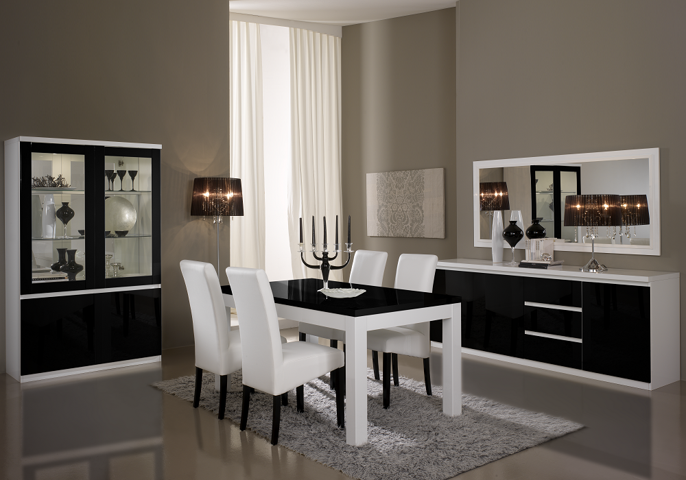 Table manger et chaise laqu blanc noir ROMA Table Chaise