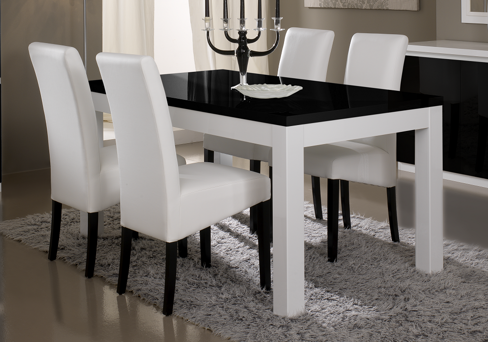 Table à manger et chaise laqué blanc noir ROMA