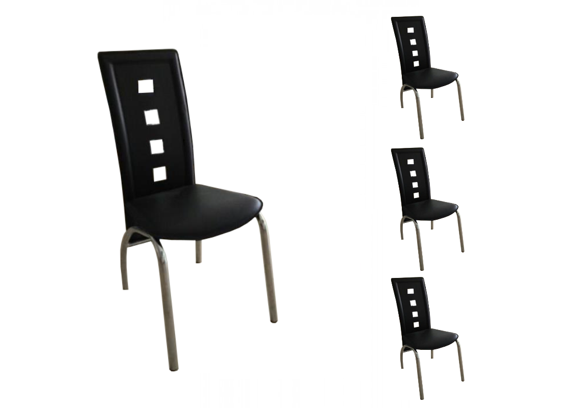 Lot de 4 chaises chromé cuir noir RIO