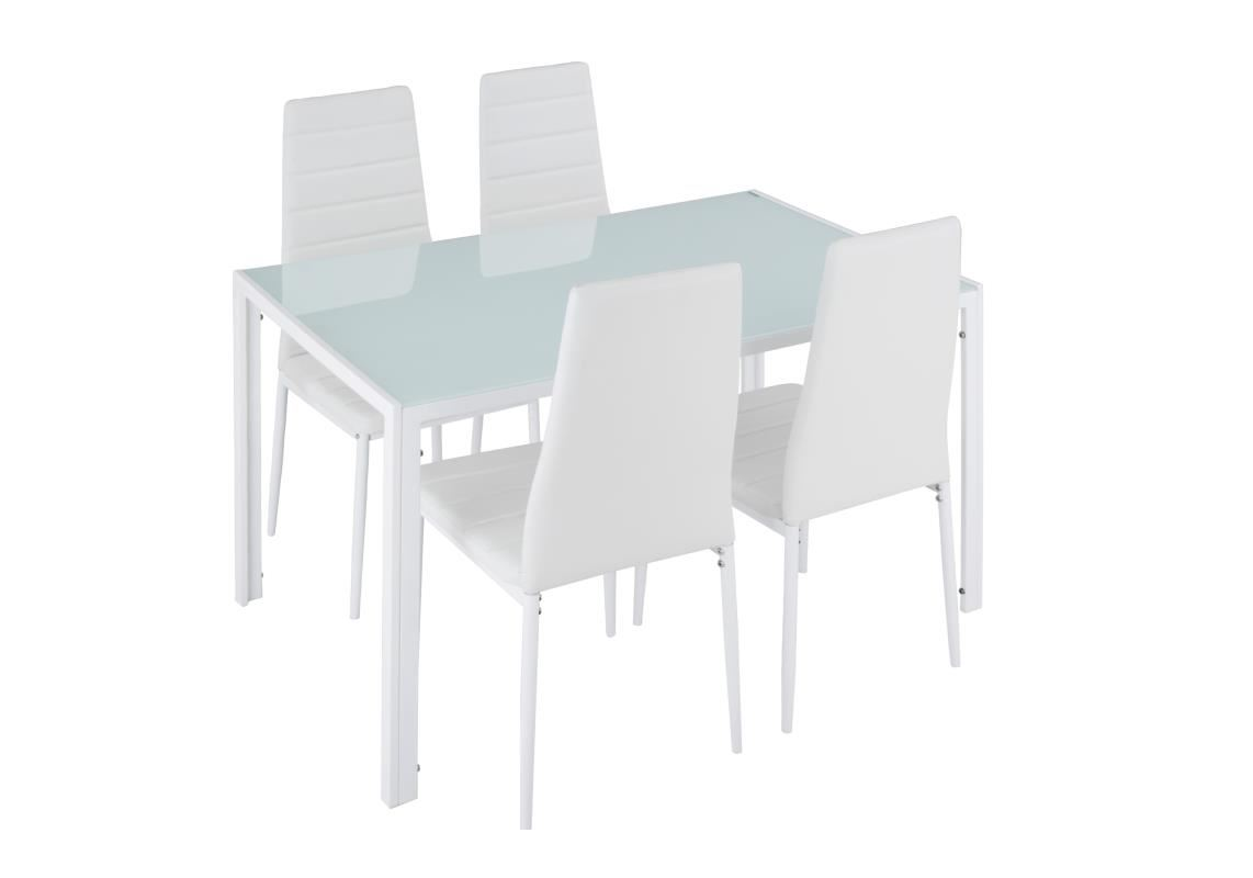 Table repas verre + 6 chaises blanc CONFO