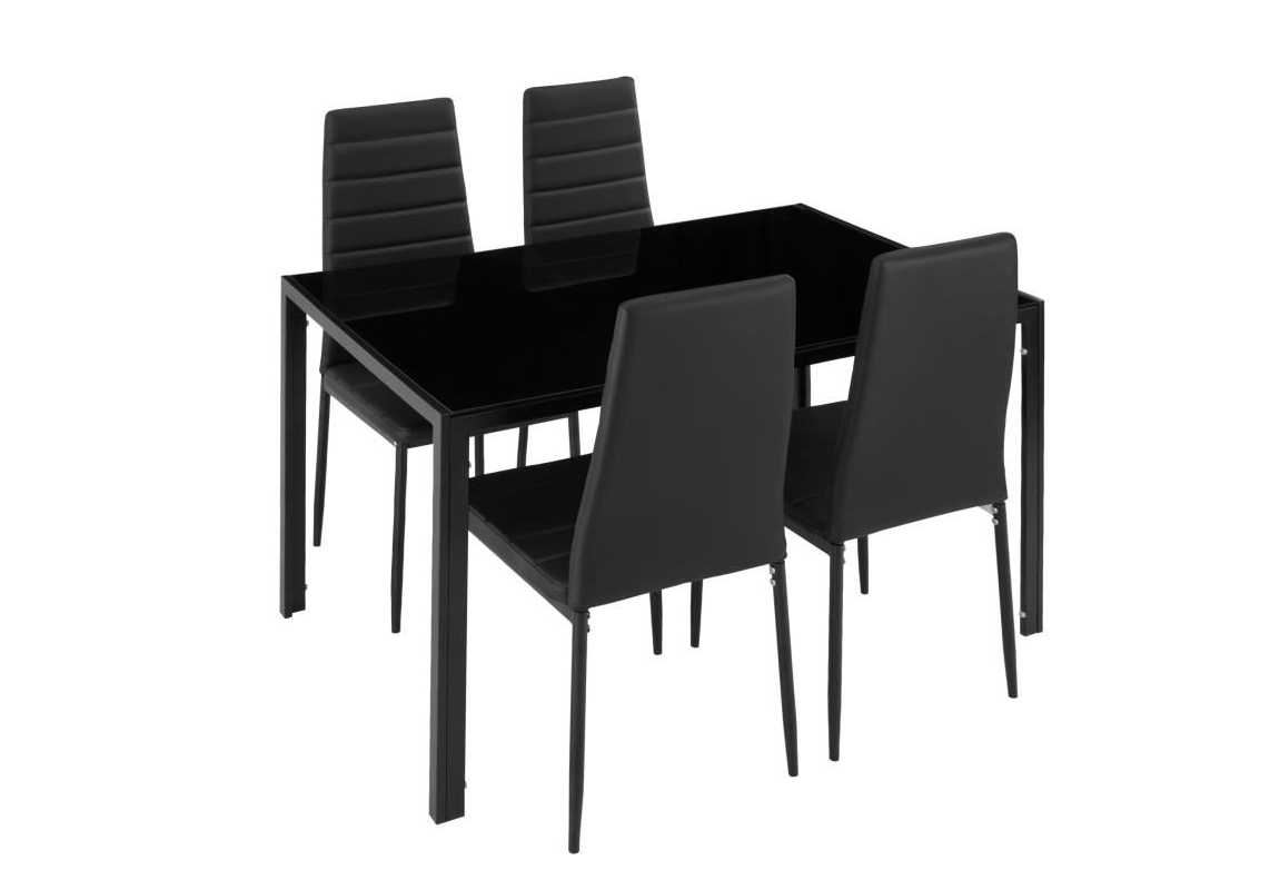 Table repas verre + 4 chaises noir CONFO