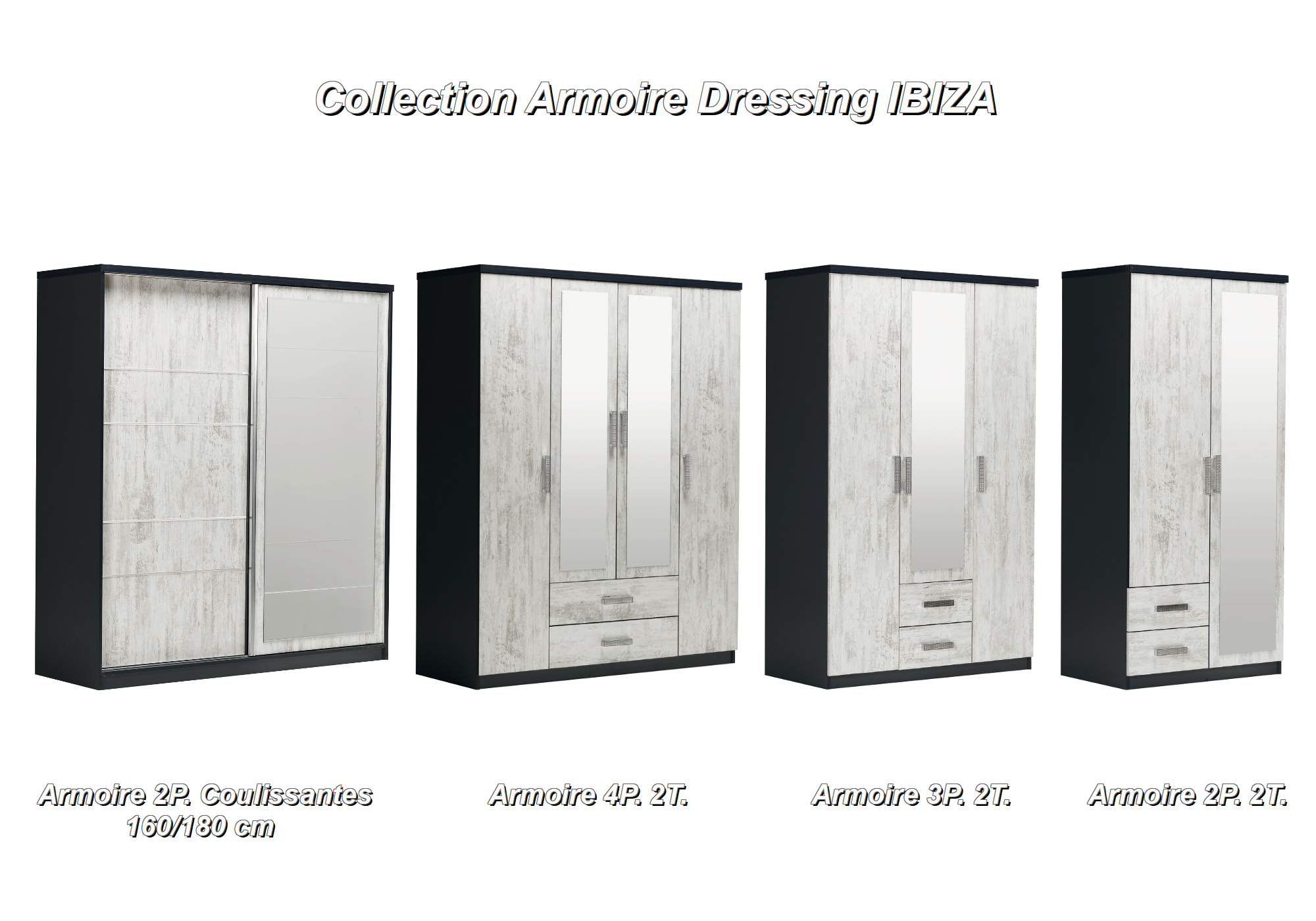 Armoire/Dressing 4 portes coulissantes avec miroir et éclairage LED - IBIZA