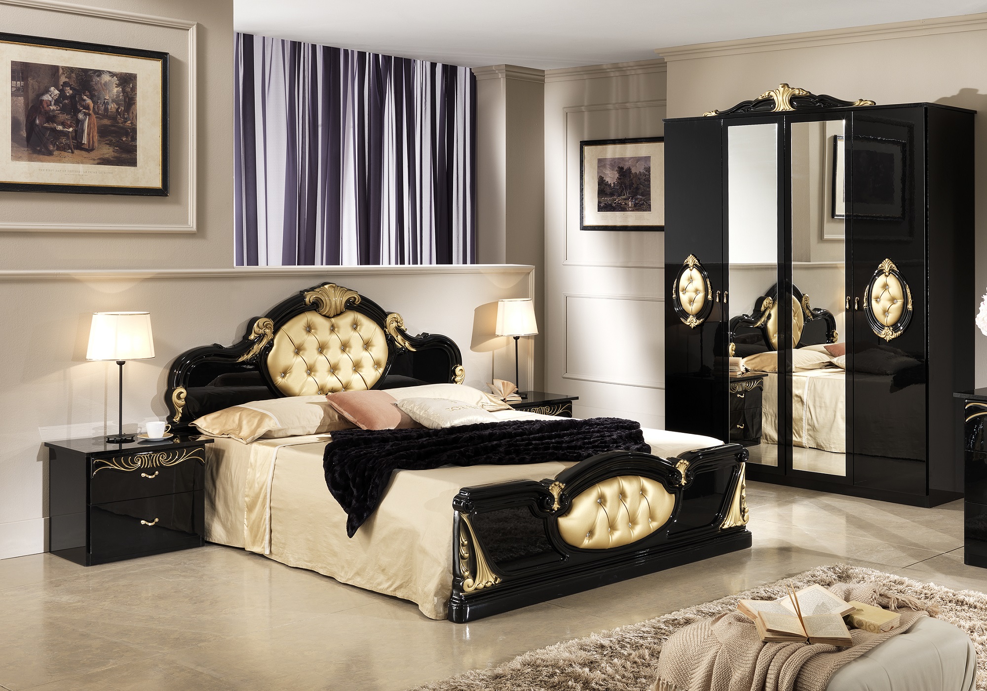 Chambre compl te noir dor MICHELLE Style Baroque Ultra Chic