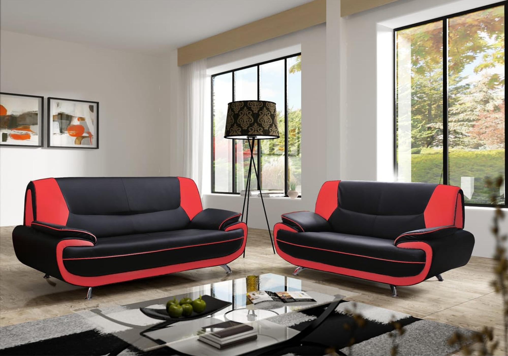 Canapé design noir rouge 3+2 CLOÉ