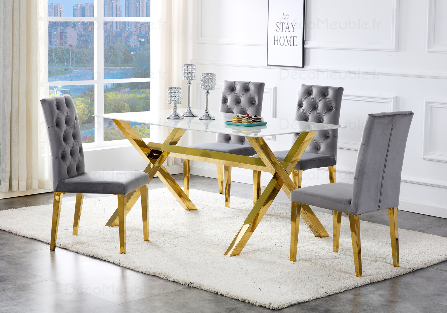 Table et chaise dorée beige marbre beige DIA - Sets Table/Chaise