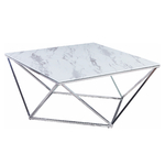 Table basse carré chromé marbre blanc ILÉA