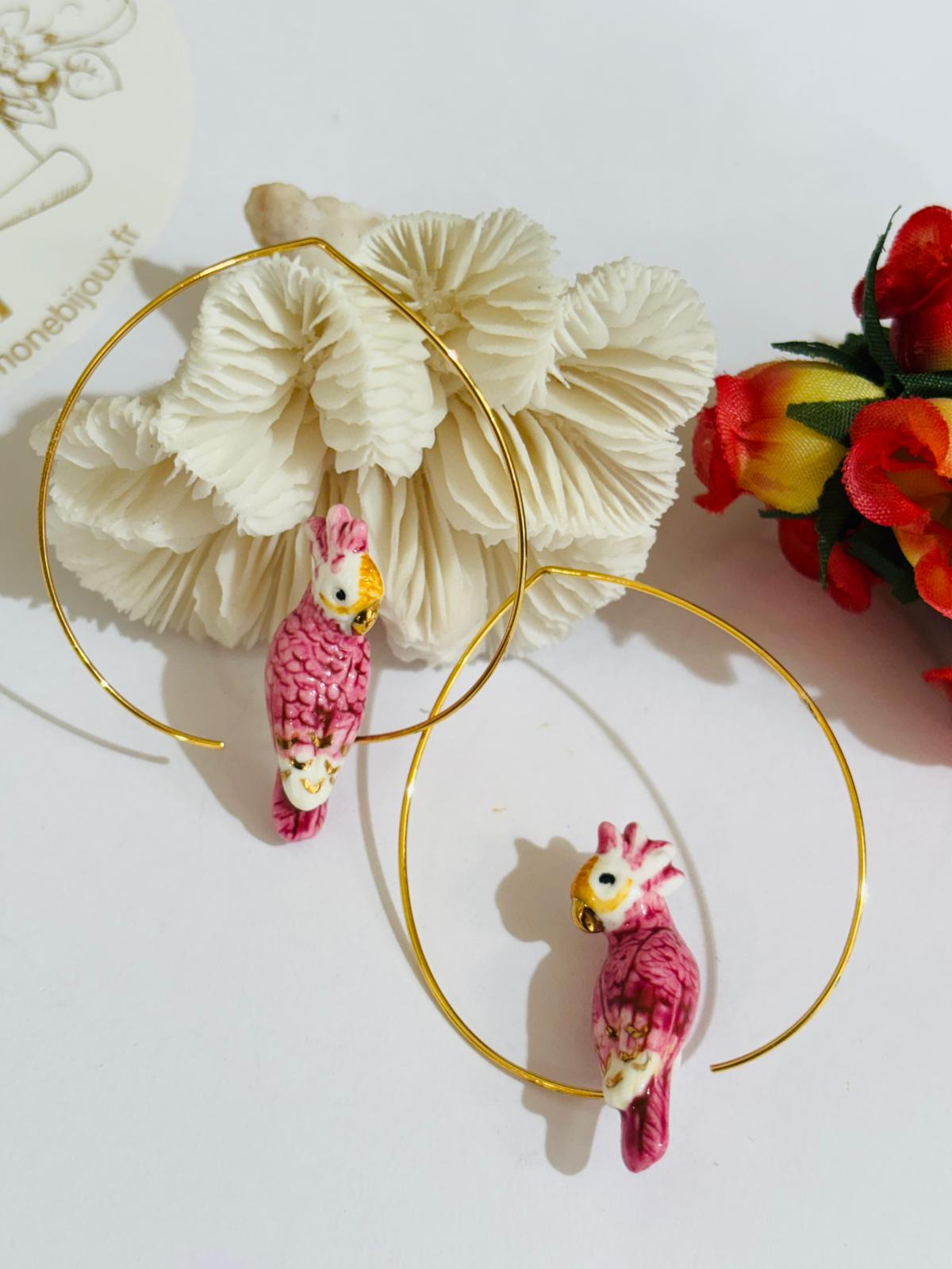 boucles-doreilles-créole-ronde-cacatoès-rose-nach