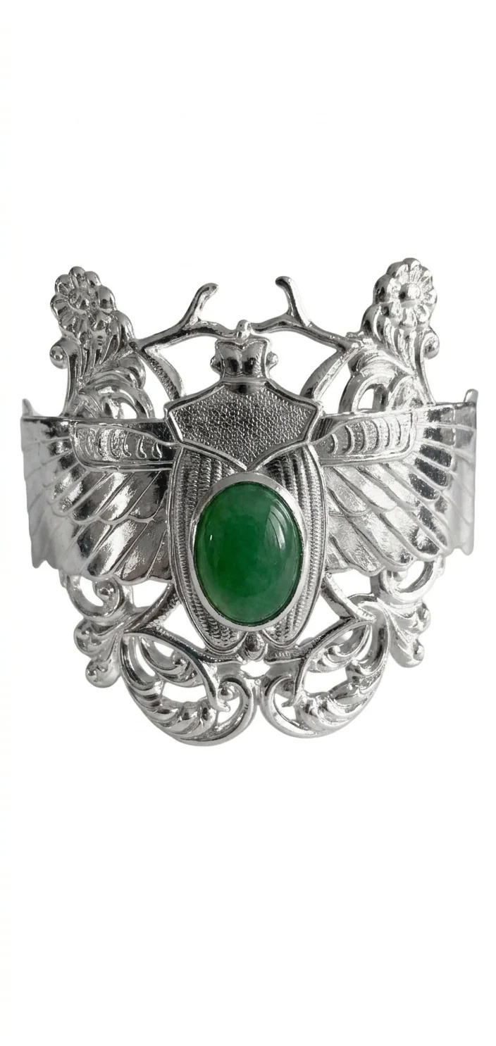 Bracelet Argenté Scarabée Khé Jade Vert Lotta Djossou