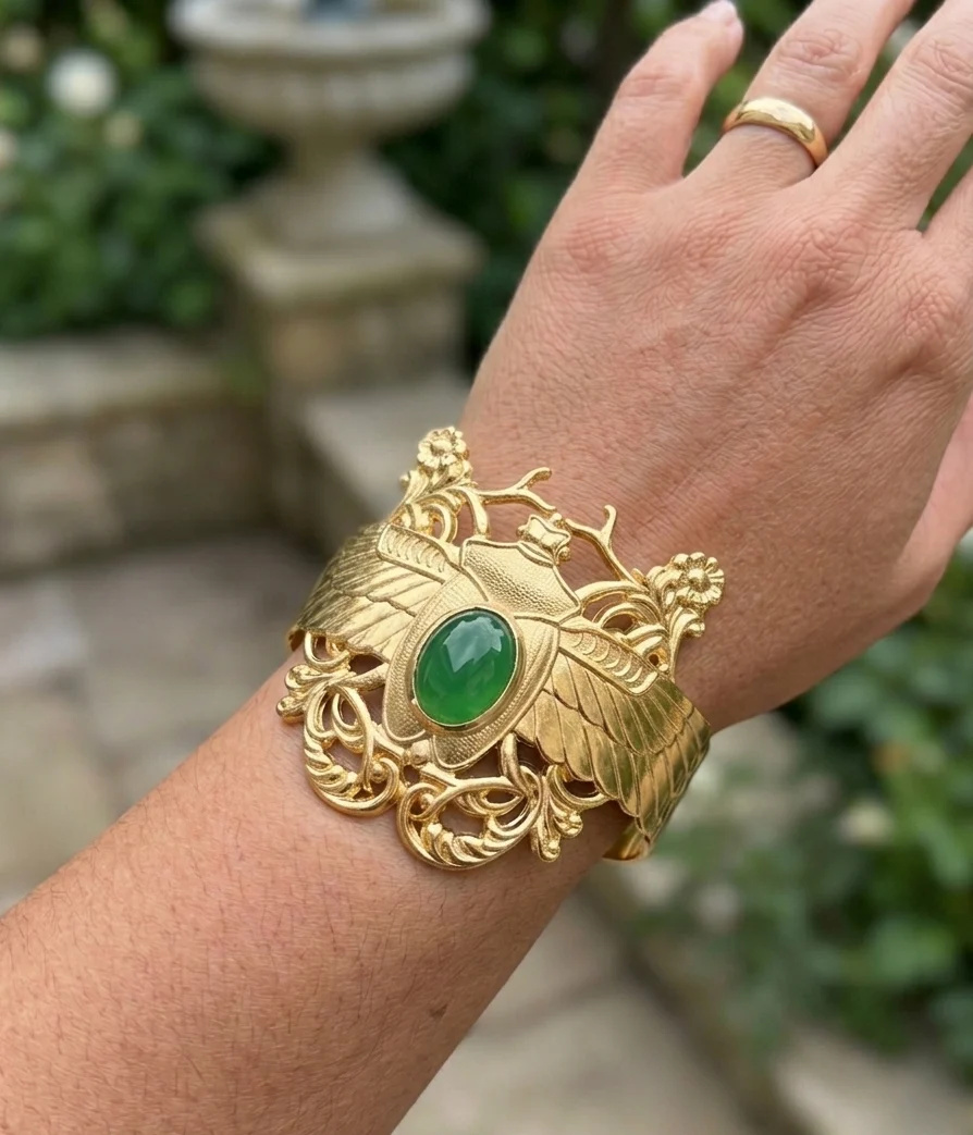 Bracelet Doré Scarabée Khé Jade Vert Lotta Djossou - vue 3