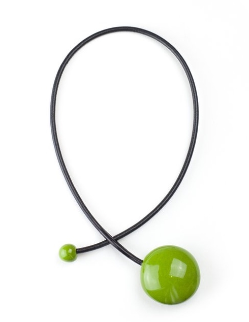 collier céramique galet vert cuir 4mm long 42cm gévole