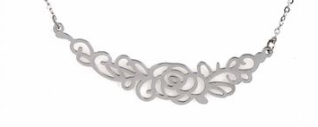 M1C007  Collier harpe fleurie  argent Lg 37cm + 5cm rallonge pendentif H1.00cm L4.40cm acier inoxydable - Mile Mila 21.9 - Copie