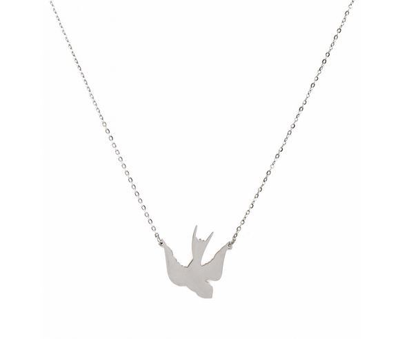 Collier oiseau argent Lg 37cm + 5cm rallonge pendentif H 2.00cm L2.00cm acier inoxydable - Mile Mila