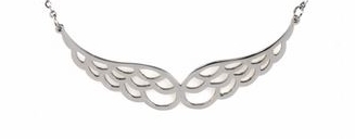 M1C050  Collier ailes ajourées argent Lg 37cm + 5cm rallonge pendentif H1.50cm L4.00cm acier inoxydable - Mile Mila 15.9 - Copie