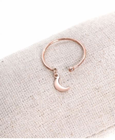 M18R006 Bague réglable ouverte demi-lune or rose pendentif 0.80cm x 0.80cm acier inoxydable - Milë Mila 14.4