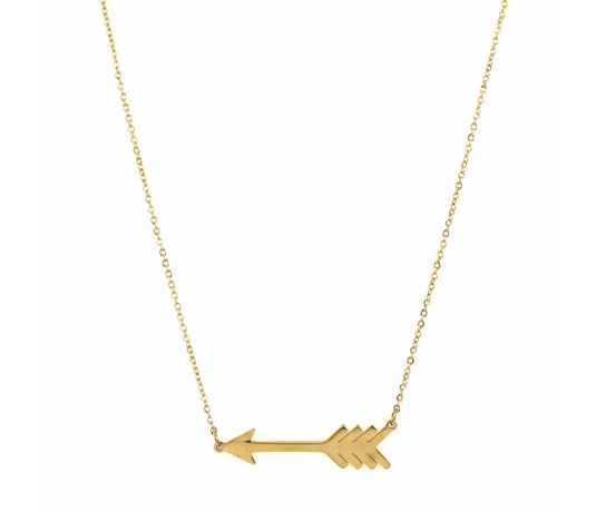 M4C03 Collier flèche doré Lg 37cm + 5cm rallonge pendentif H 0.80cm L2.80cm acier inoxydable - Mile Mila 21.9