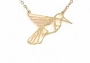 M5C19 Collier colibri origami doré Lg 37cm + 5cm rallonge pendentif H 1.70cm L2.00cm acier inoxydable - Mile Mila 21.9 - Copie