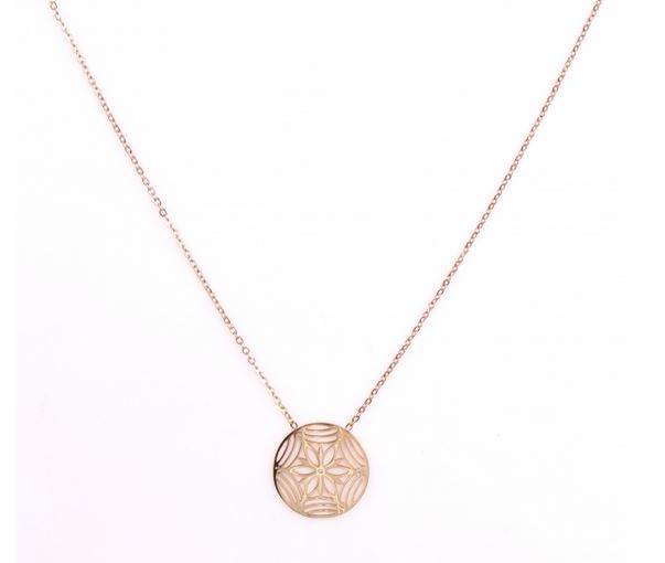 M5C107  Collier fleur origami or rose Lg 37cm + 5cm rallonge pendentif H 1.60cm L1.60cm acier inoxydable - Mile Mila 20.4
