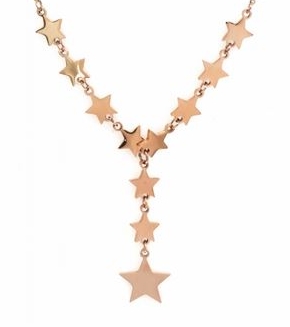 M5C139  Collier pluie détoiles or rose Lg 37cm + 5cm rallonge pendentif 3.30cm acier inoxydable - Mile Mila 30.9 - Copie