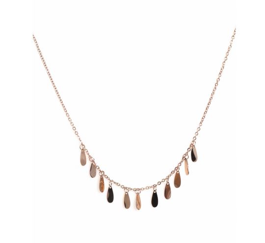M18N014 Collier gouttes or rose Lg 37cm + 5cm rallonge pendentif H0.8cm acier inoxydable - Mile Mila 27.9