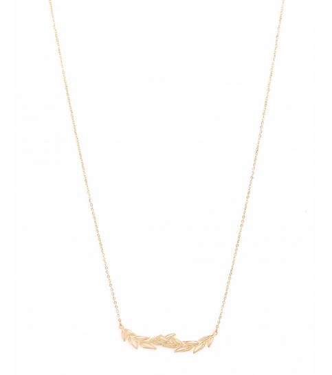 M5C69 Sautoir feuilles de laurier doré Lg 75cm + 5cm rallonge pendentif H 1.50cm L 4.60cm acier inoxydable - Mile Mila 24.9
