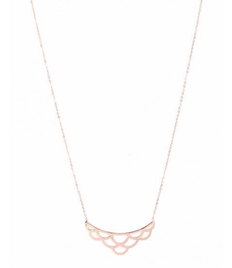 M5C84 Sautoir écailles or rose Lg 75cm + 5cm rallonge pendentif H 1.60cm L 4.60cm acier inoxydable - Mile Mila 24.9