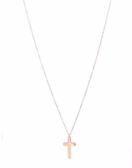 Sautoir croix or rose Lg 75cm + 5cm rallonge pendentif H 2.50cm L 1.50cm acier inoxydable - Mile Mila