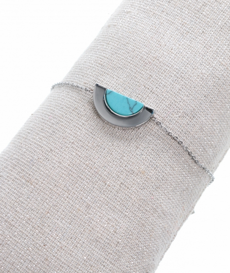 Bracelet demi-cercle marbre turquoise argent H1.5cm L1.5cm acier inoxydable Milë Mila  M5C31B 15.9