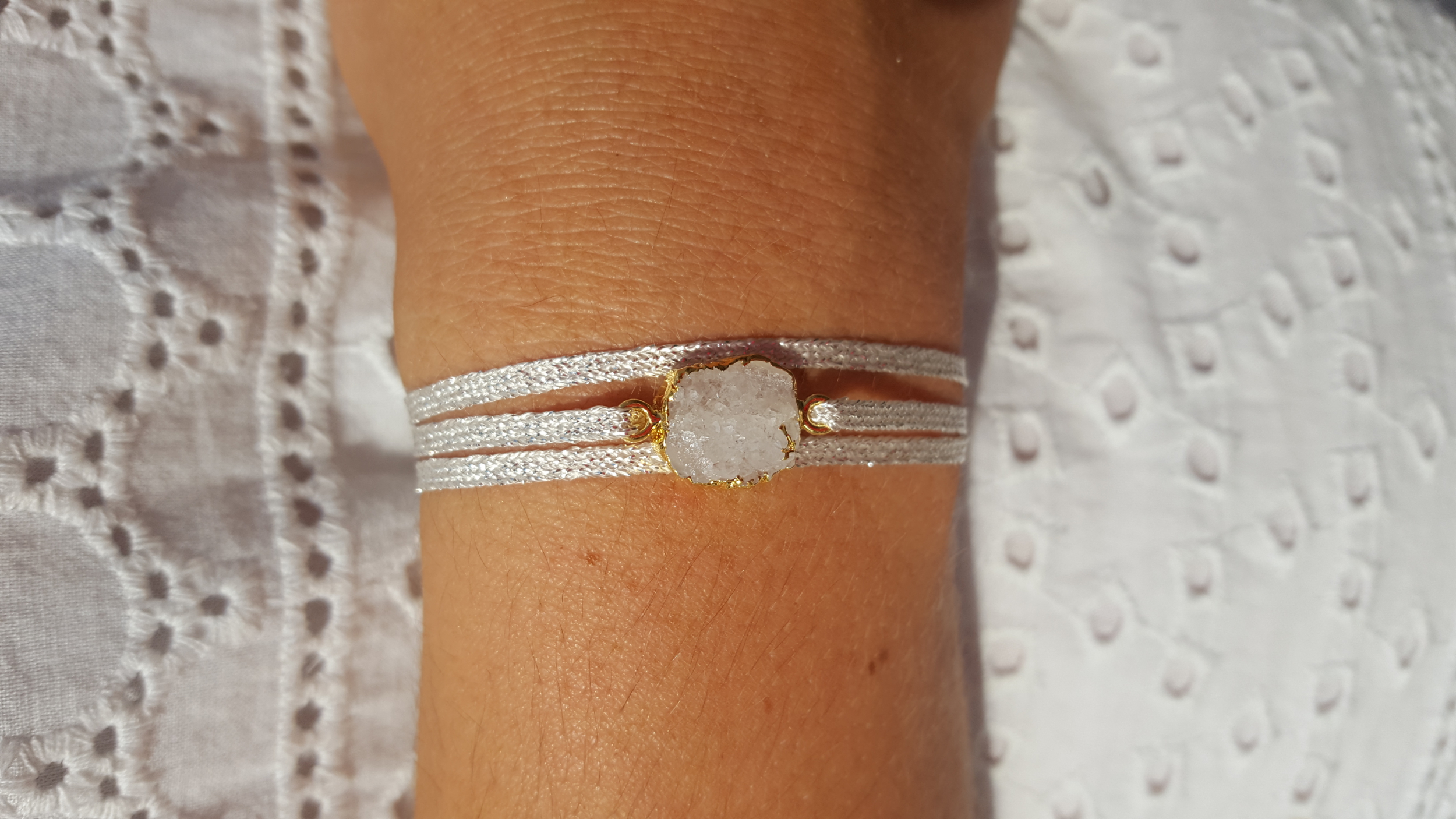 bracelet 3 brins fils d'argent pierre druzy quartz veritable la belle simone 39€ 1
