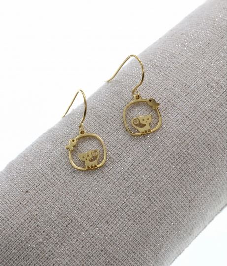 Boucles d'oreilles crochets chat poisson doré pendentif H1.10cm x L1.10cm acier inoxydable Milë Mila  M5C16E 21.9