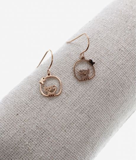 Boucles d\'oreilles crochets chat poisson or rose acier inoxydable Milë Mila