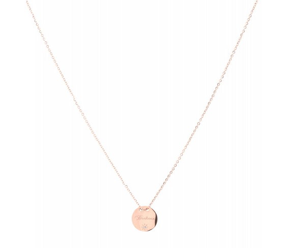 Collier médaille  bonheur or rose pendentif H 1.2cm L 1.2cm acier inoxydable Milë Mila   M1C022 21.9