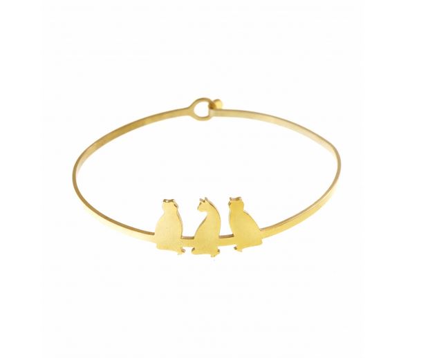 Bracelet jonc 3 chats doré acier inoxydable - Mile Mila M4BR01 18.9