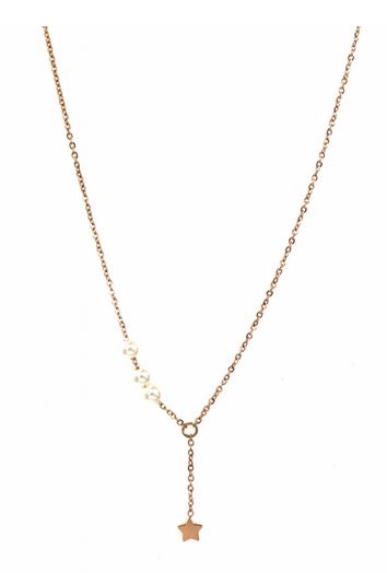 Collier étoile avec 3 perles or rose pendentif H0.5cm L0.5cm acier inoxydable - Mile Mila  M1C072 20.4