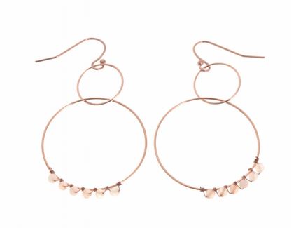 Boucles d'oreilles crochets 2 cercles perles roses H4.0cm L3.0cm or rose acier inoxydable Mile Mila   M5B58 20.5