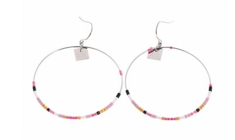 Boucles d'oreilles crochets perles fuchsia H 4.5cm L 4.5cm argent acier inoxydable Mile Mila  M1B064 16.3