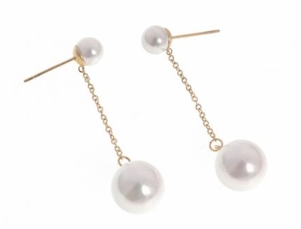 Boucles d'oreilles puces perles blanches chaine doré H 4.4cm L 1.0cm acier inoxydable - Mile Mila   M5B31 23.3