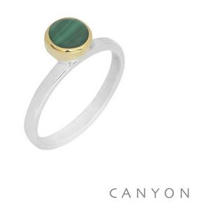 Bague argent décorée malachite ronde décalée sertie laiton - Canyon R5301