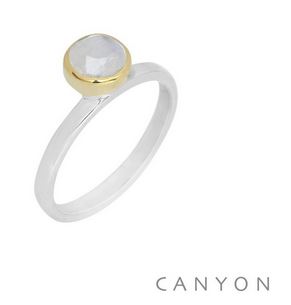 Bague argent décorée pierre de lune ronde décalée sertie laiton - Canyon R5303