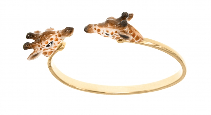 Bracelet Face to Face girafe NACH - Bracelet en laiton doré - Figurine en porcelaine peinte à la main