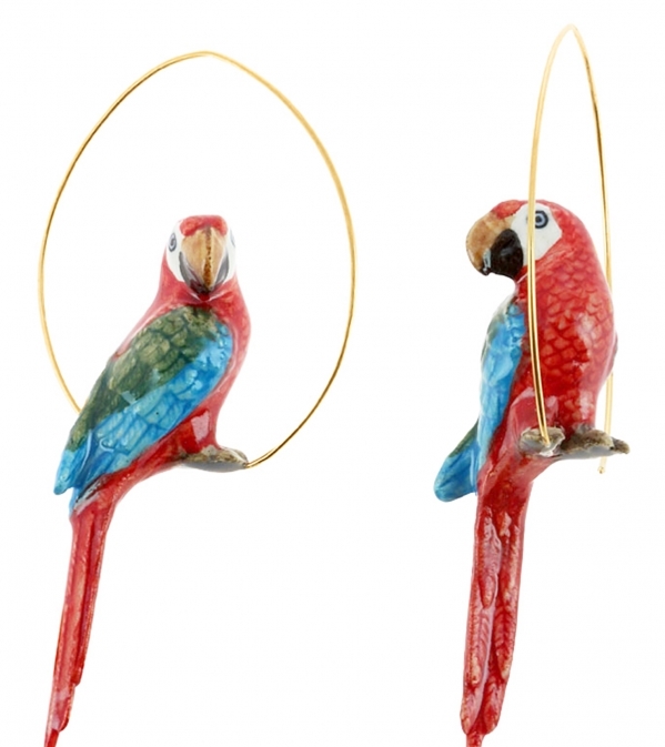 perroquet rouge BO Créoles perroquet rouge NACH 78.00€ - Figurine en Porcelaine peinte à la main - Laiton doré