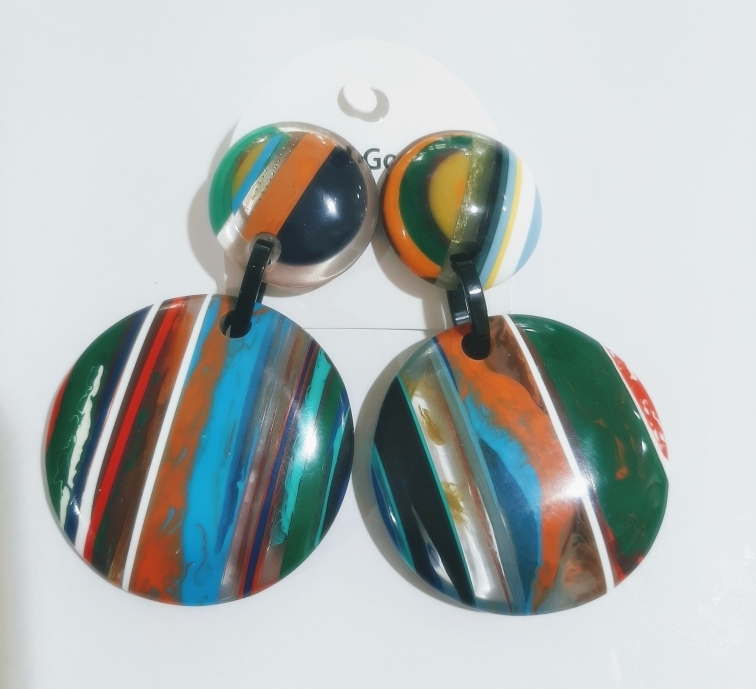 Boucles d'oreilles clips rayures multi-couleurs avec transparent - Marion Godart
