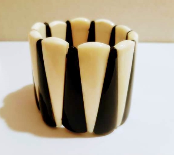 Bracelet élastiqué backgammon noir et ivoire - MaRion Godard