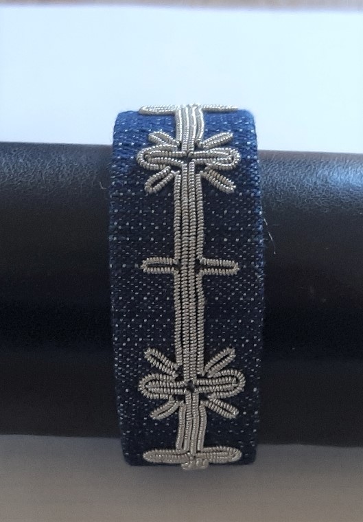 Bracelet MOON collection broderie - toile de jean et fils d'argent - Hanna Wallmark 229 18cm jean