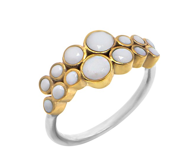 Bague argent composée de 14 céramiques blanches rondes serties griffes en laiton et d'un anneau argent 925 - Canyon