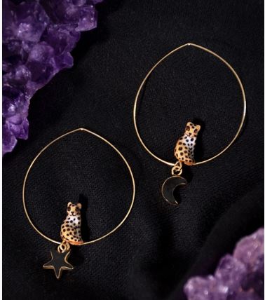 Boucles d\'oreilles créoles Léopard, Étoile & Lune  Nuit Étoilée - Nach