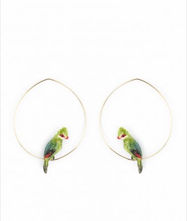 Boucles doreilles grandes Créoles Perroquet Vert &amp; Rouge - Nach 2