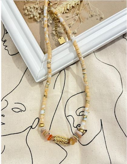 Collier quartz rose et pierres doré acier inoxydable - Mile Mila