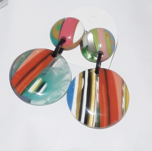 Boucles d'oreilles clips multi rayures multi-couleurs avec transparent - Marion Godart